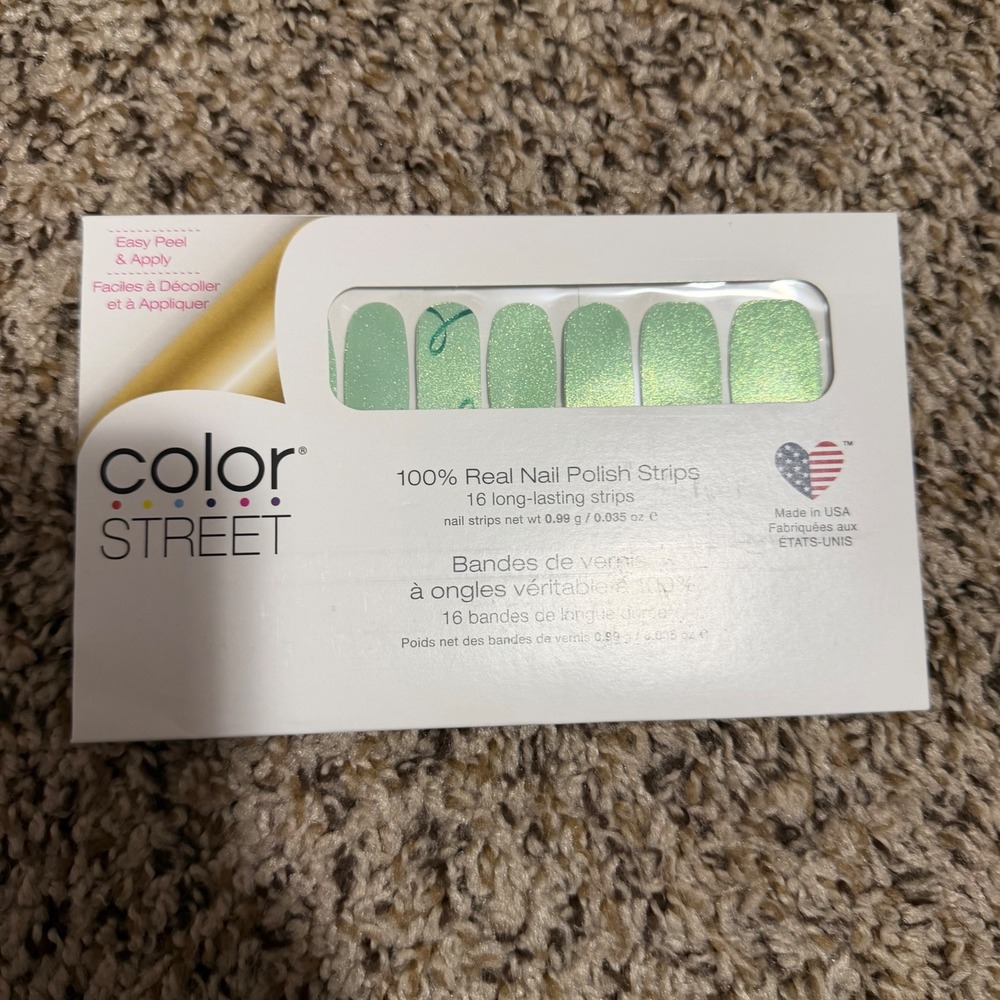 Color Street Take Care Real Nail‎ Polish Strips Mint Green Glitter FDS592 NEW